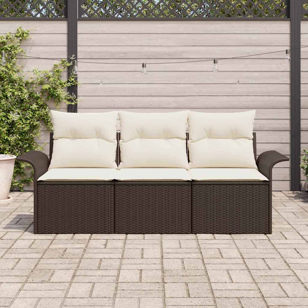 Set Divano da Giardino con cuscino 3 pcs Marrone Poly Rattan | homemem39