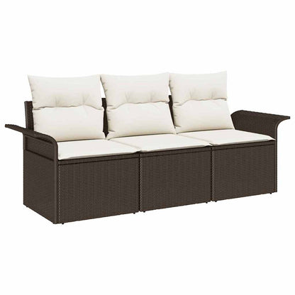 Set Divano da Giardino con cuscino 3 pcs Marrone Poly Rattan | homemem39