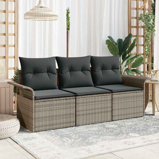 Set Divano da Giardino con cuscino 3 pcs Grigio Poly Rattan