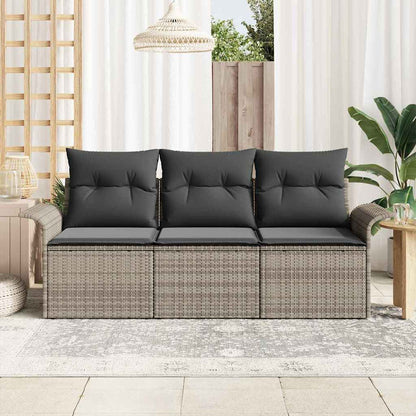 Set Divano da Giardino con cuscino 3 pcs Grigio Poly Rattan | homemem39