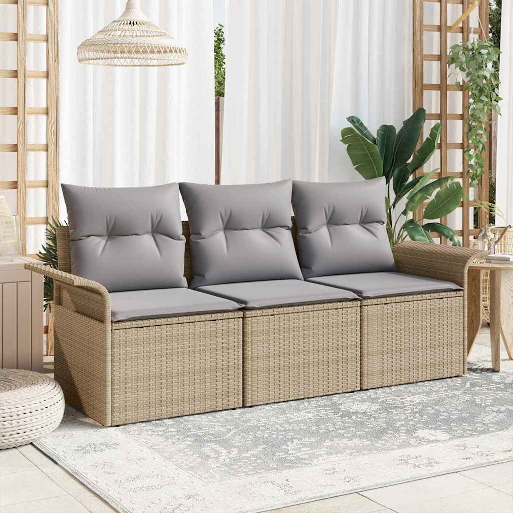 Set Divano da Giardino con cuscino 3 pcs Beige Poly Rattan | homemem39
