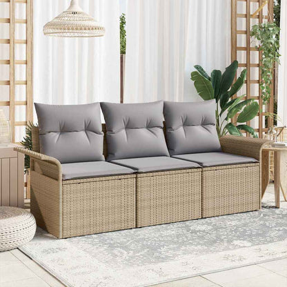 Set Divano da Giardino con cuscino 3 pcs Beige Poly Rattan | homemem39