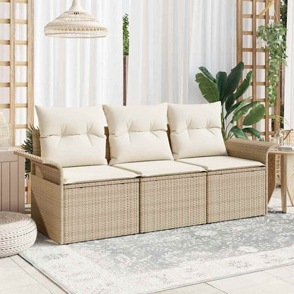 Set Divano da Giardino con cuscino 3 pcs Beige Poly Rattan | homemem39