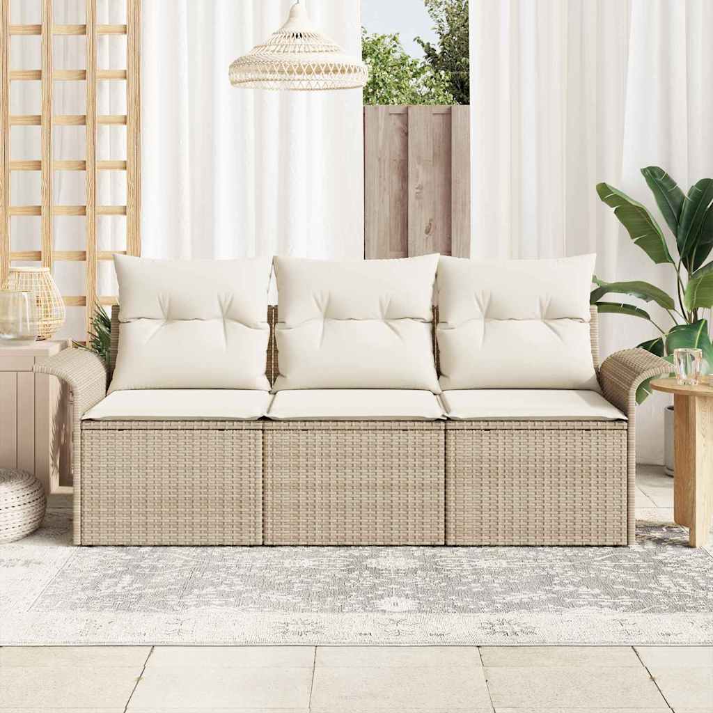 Set Divano da Giardino con cuscino 3 pcs Beige Poly Rattan | homemem39