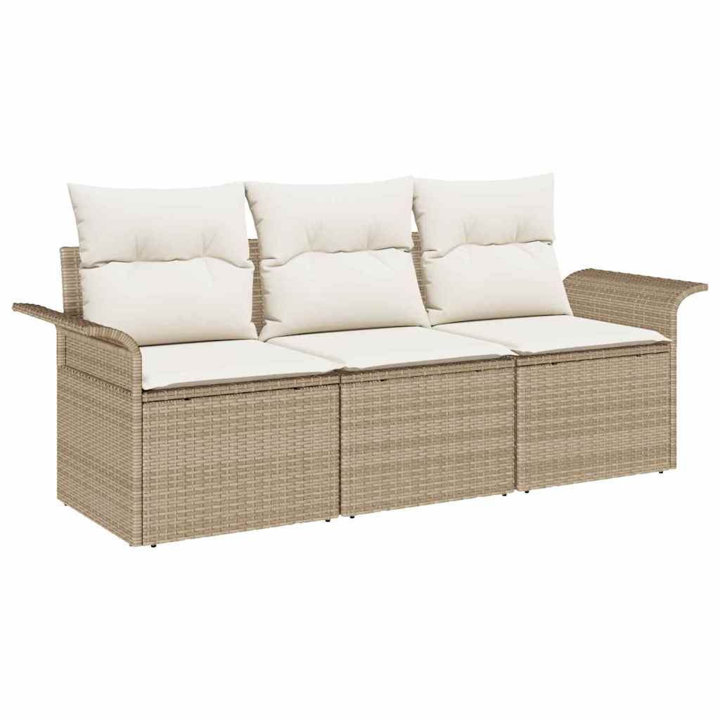 Set Divano da Giardino con cuscino 3 pcs Beige Poly Rattan | homemem39