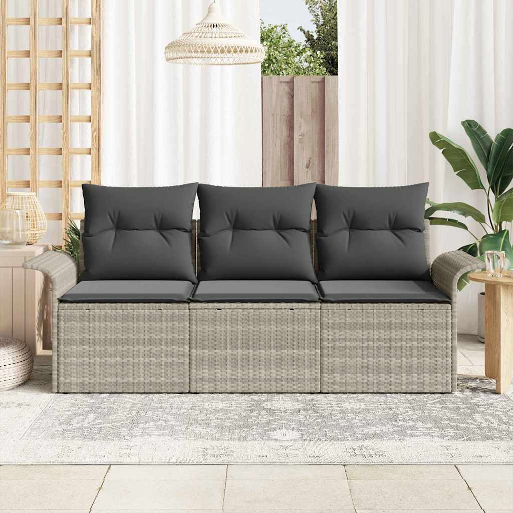 Set Divano da Giardino 3 pcs Grigio chiaro Poly Rattan | homemem39