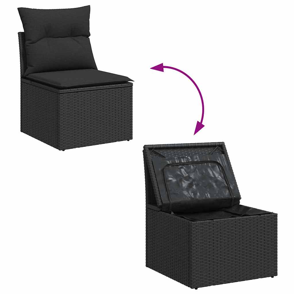 Set Divano da Giardino con cuscino 3 pcs Nero Poly Rattan | homemem39