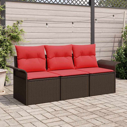 Set Divano da Giardino con cuscino 3 pcs Marrone Poly Rattan | homemem39
