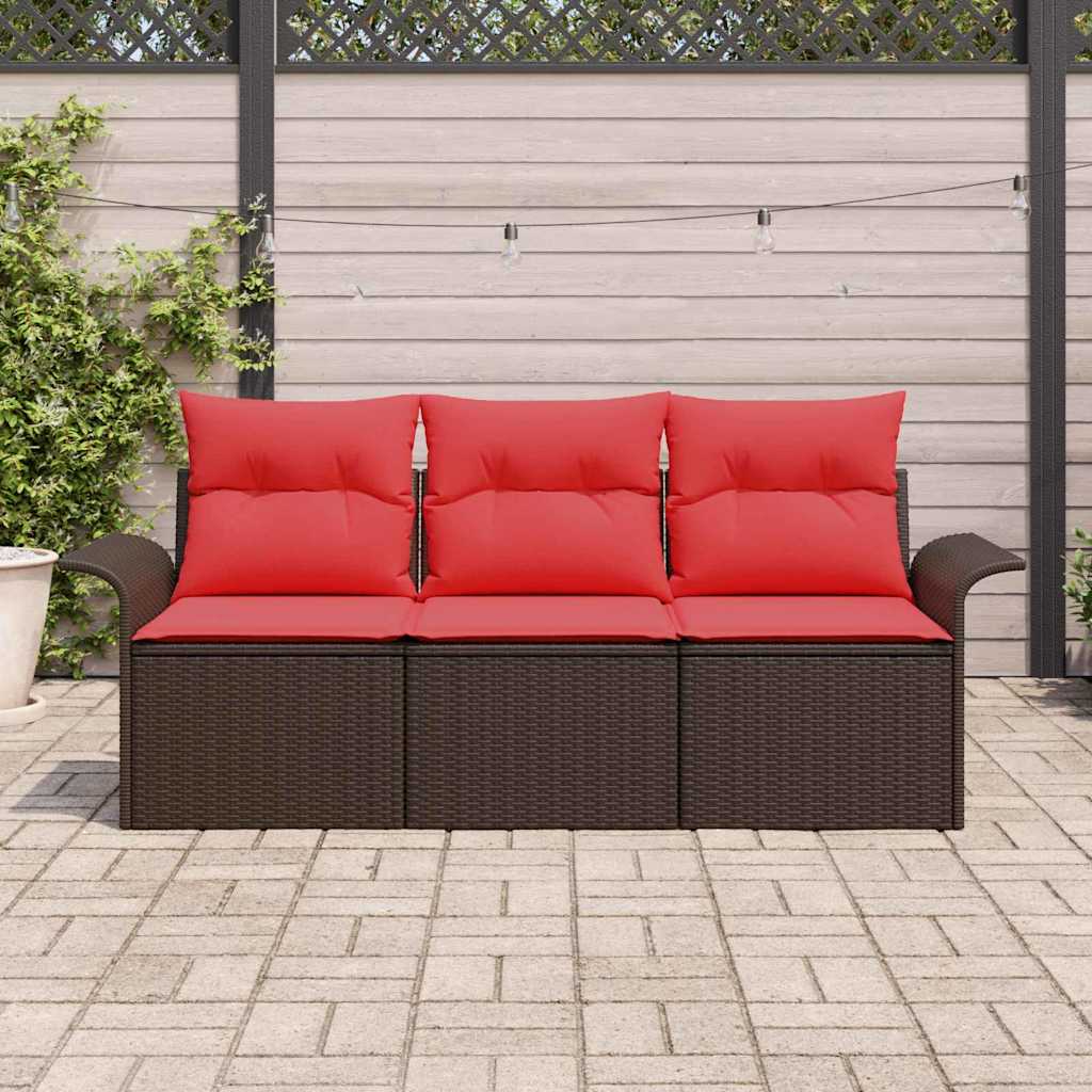 Set Divano da Giardino con cuscino 3 pcs Marrone Poly Rattan | homemem39