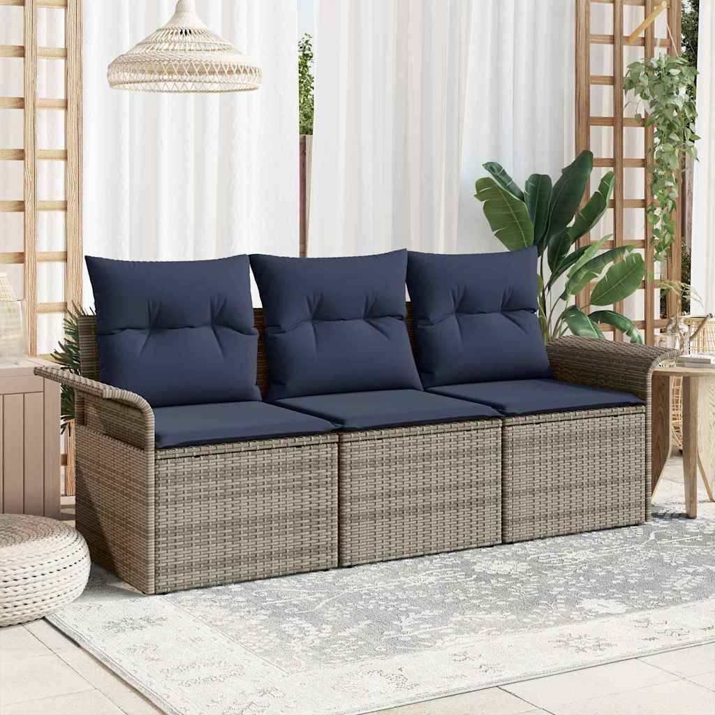 Set Divano da Giardino con cuscino 3 pcs Grigio Poly Rattan | homemem39