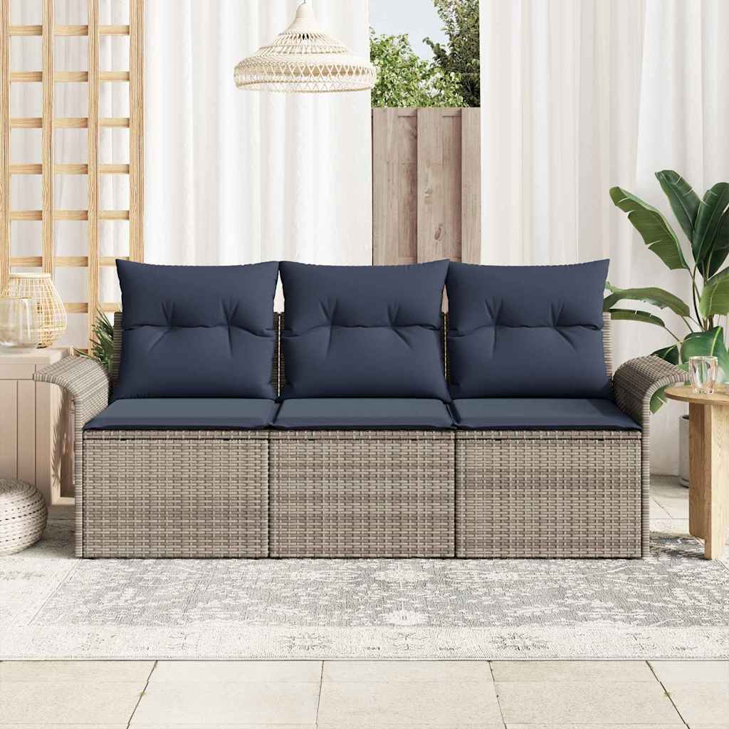 Set Divano da Giardino con cuscino 3 pcs Grigio Poly Rattan | homemem39