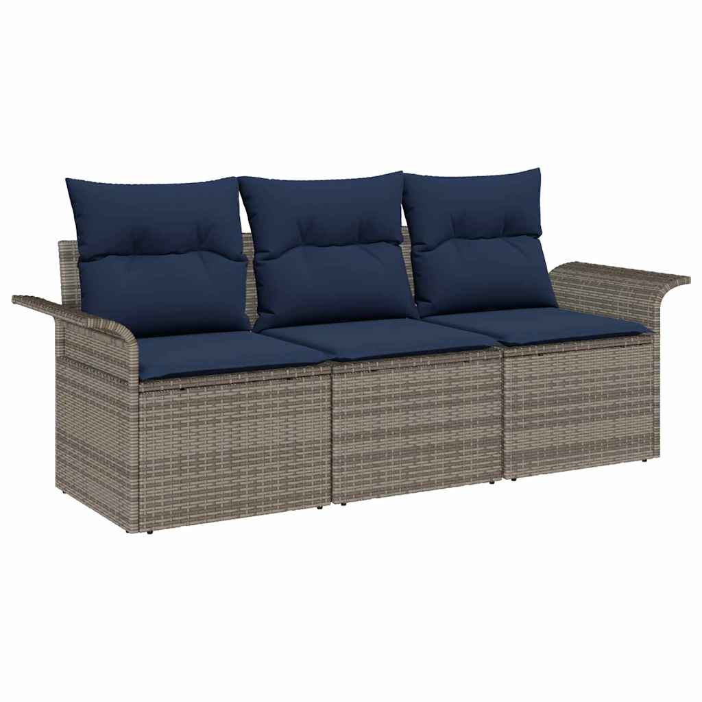 Set Divano da Giardino con cuscino 3 pcs Grigio Poly Rattan | homemem39