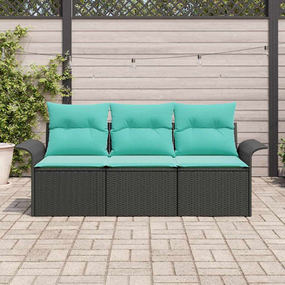 Set Divano da Giardino con cuscino 3 pcs Nero Poly Rattan | homemem39