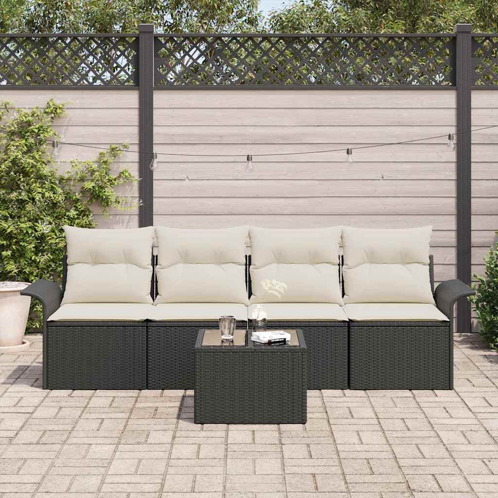 Set Divano da Giardino 5 pcs Nero e Crema polyrattan | homemem39