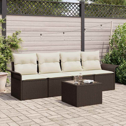 Set Divano da Giardino 5 pcs Marrone e Crema polyrattan | homemem39