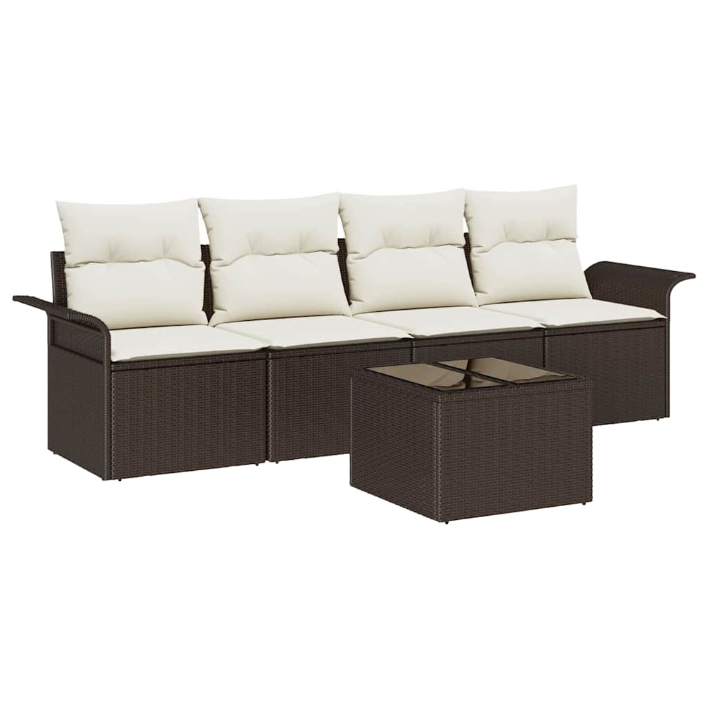Set Divano da Giardino 5 pcs Marrone e Crema polyrattan | homemem39