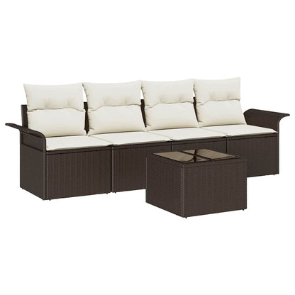Set Divano da Giardino 5 pcs Marrone e Crema polyrattan | homemem39
