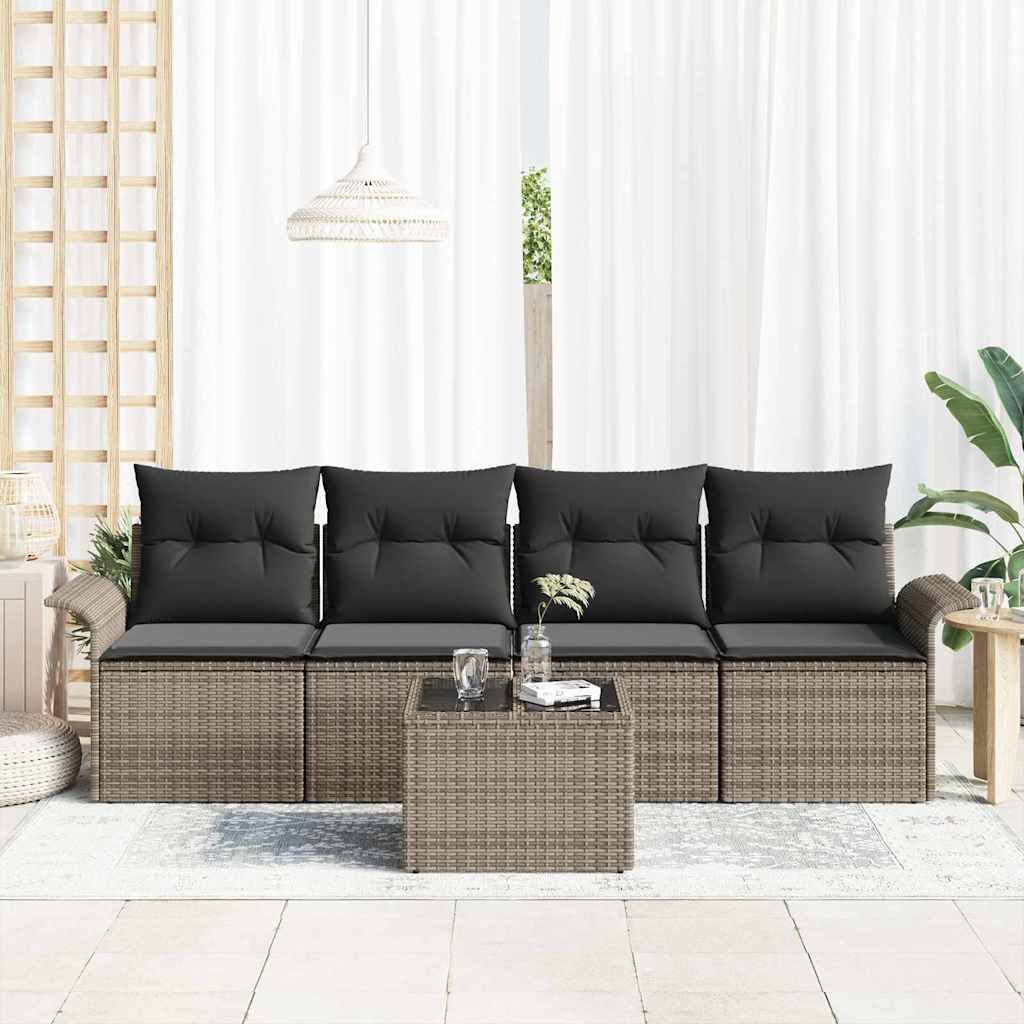 Set Divano da Giardino con cuscino 5 pcs Grigio polyrattan | homemem39