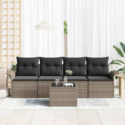 Set Divano da Giardino con cuscino 5 pcs Grigio polyrattan | homemem39