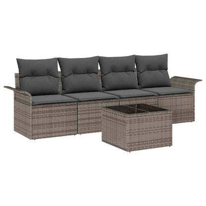 Set Divano da Giardino con cuscino 5 pcs Grigio polyrattan | homemem39