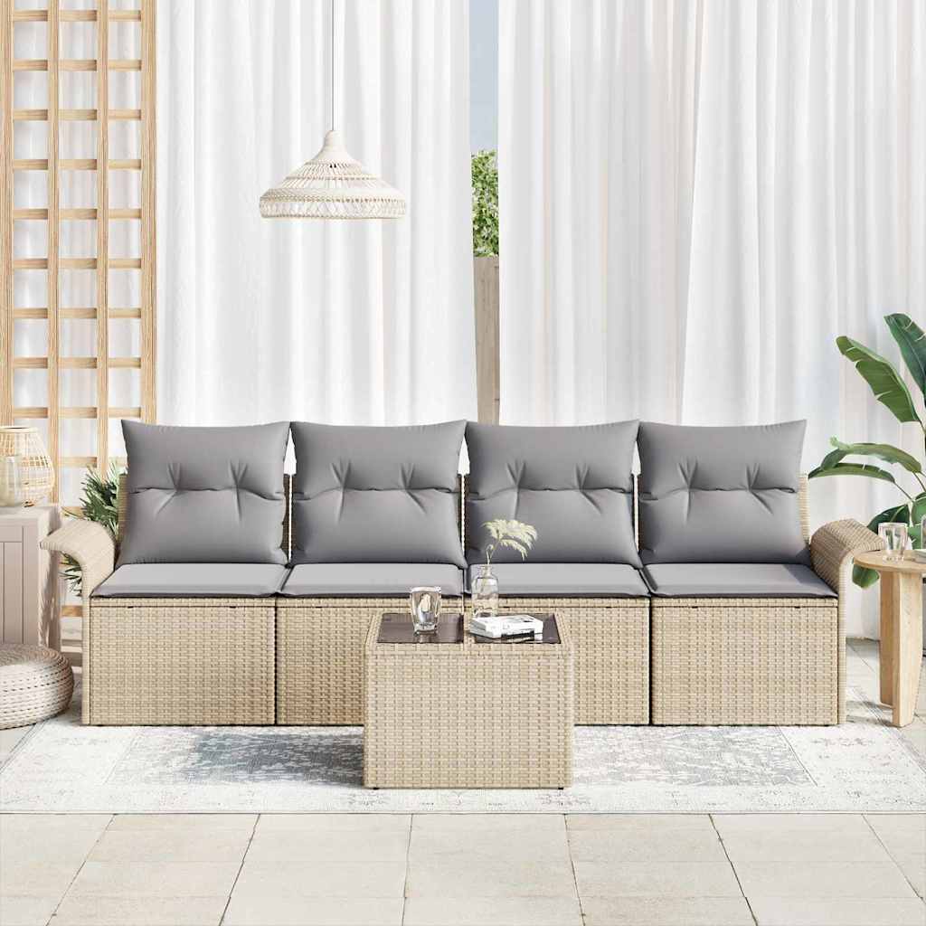 Set Divano da Giardino 5 pcs Beige e grigio polyrattan | homemem39