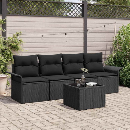 Set Divano da Giardino con cuscino 5 pcs Nero polyrattan | homemem39