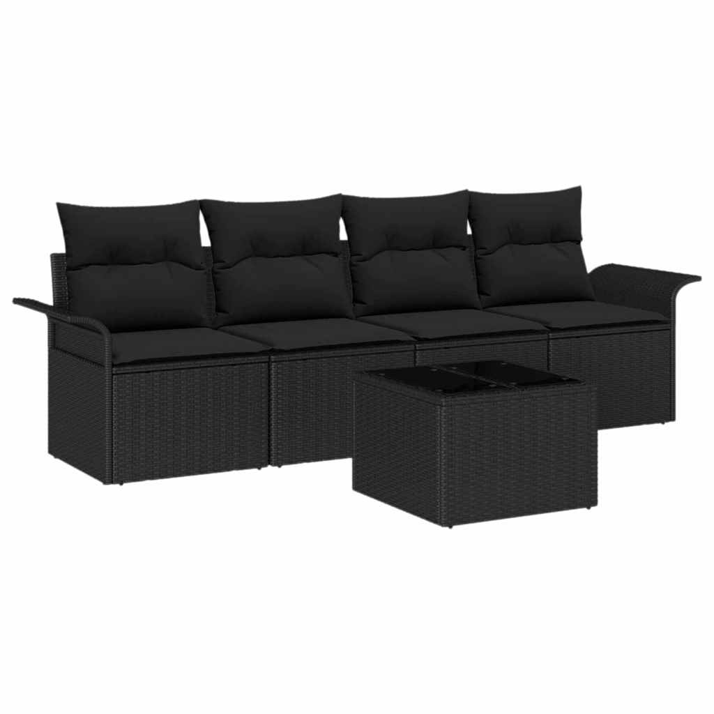 Set Divano da Giardino con cuscino 5 pcs Nero polyrattan | homemem39
