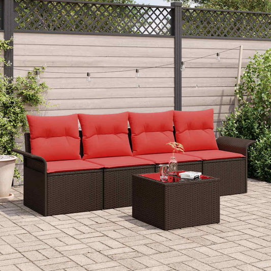 Set Divano da Giardino 5 pcs Beige e Rosso polyrattan