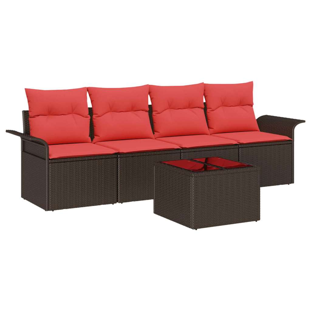Set Divano da Giardino 5 pcs Beige e Rosso polyrattan | homemem39