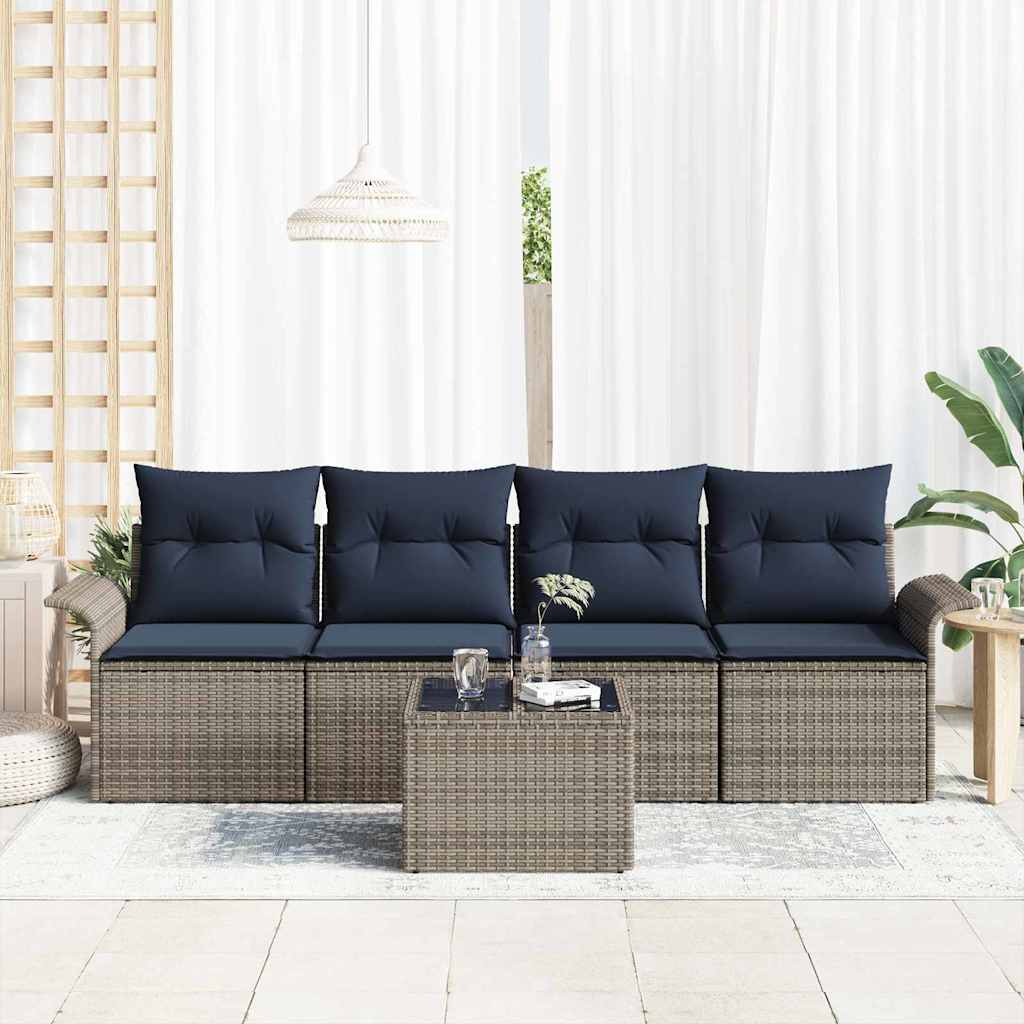 Set Divano da Giardino 5 pcs Grigio e Blu Navy polyrattan | homemem39