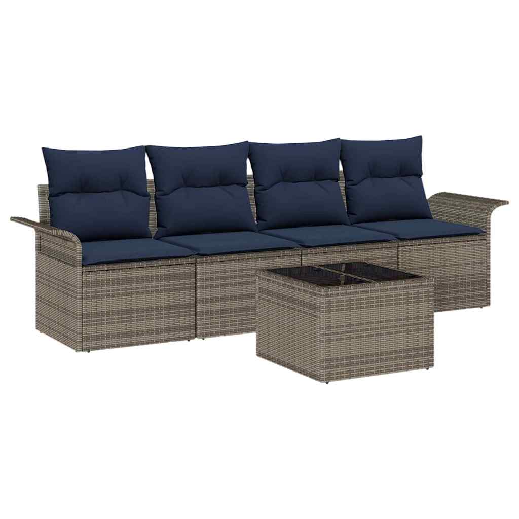 Set Divano da Giardino 5 pcs Grigio e Blu Navy polyrattan | homemem39