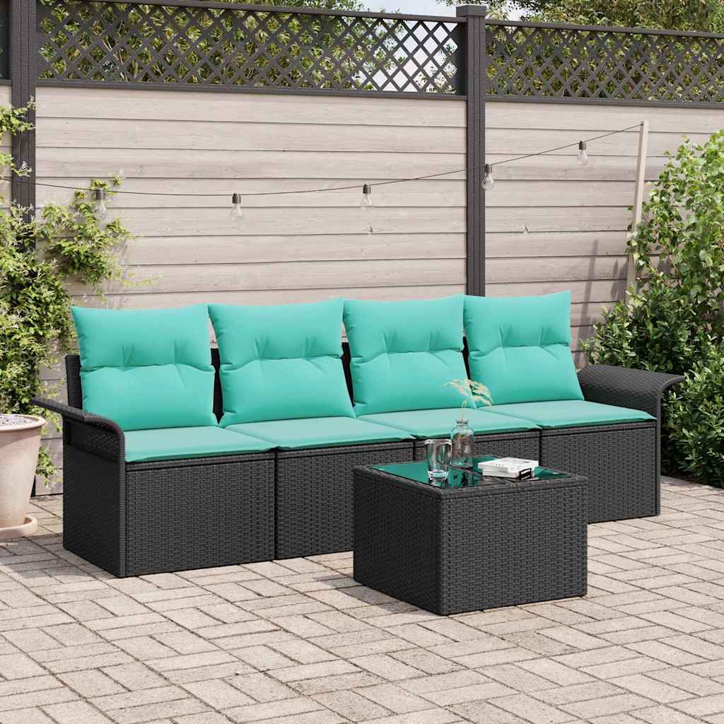 Set Divano da Giardino 5 pcs Nero e Turchese polyrattan | homemem39