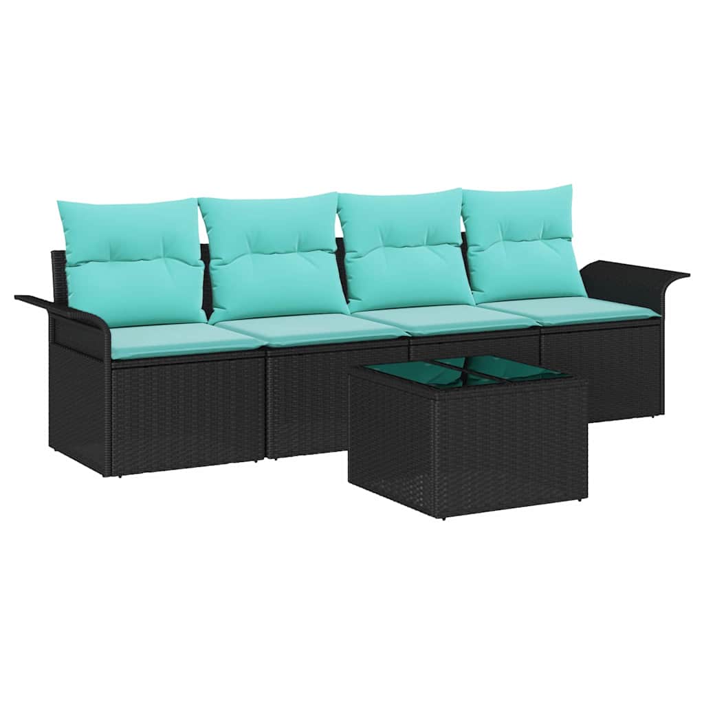 Set Divano da Giardino 5 pcs Nero e Turchese polyrattan | homemem39