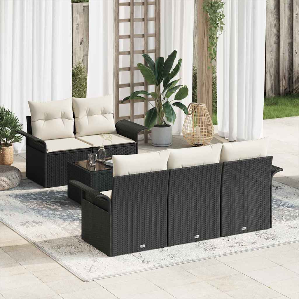 Set Divano da Giardino 6 pcs Nero e Crema 55 x 55 x 37 cm | homemem39