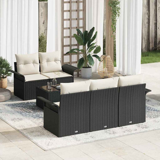 Set Divano da Giardino 6 pcs Nero e Crema 55 x 55 x 37 cm