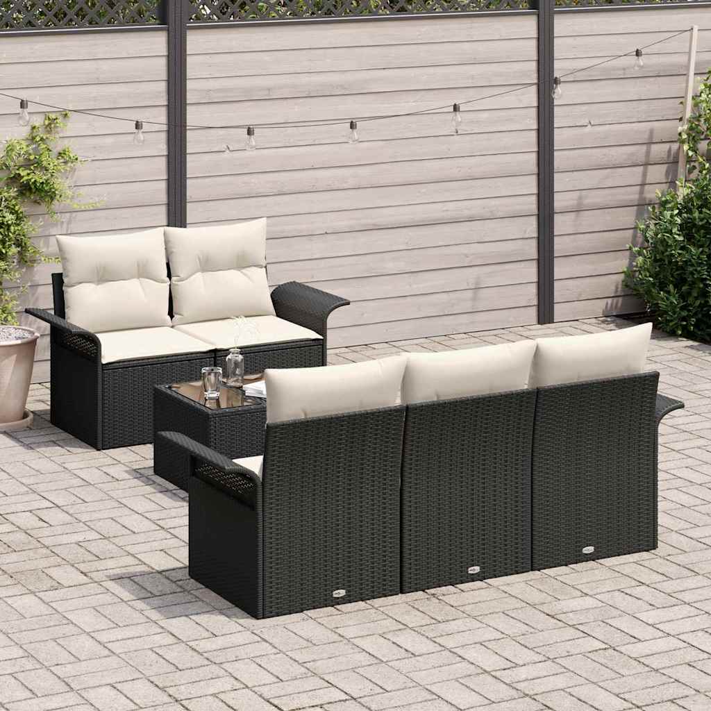 Set Divano da Giardino 6 pcs Nero e Crema 55 x 55 x 37 cm | homemem39