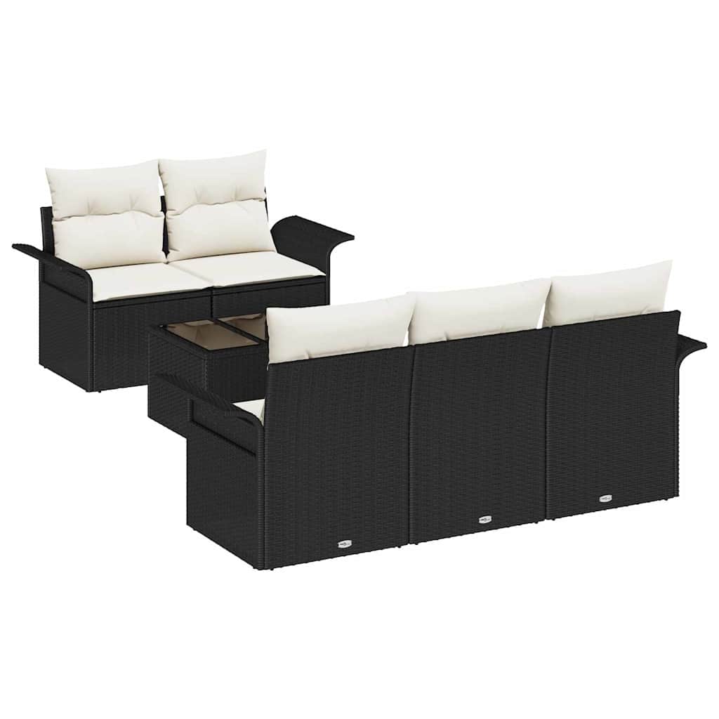 Set Divano da Giardino 6 pcs Nero e Crema 55 x 55 x 37 cm | homemem39
