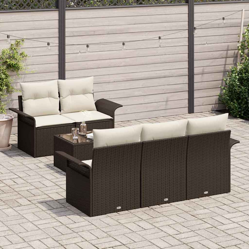 Set Divano da Giardino 6 pcs Marrone e Crema 55 x 55 x 37 cm | homemem39