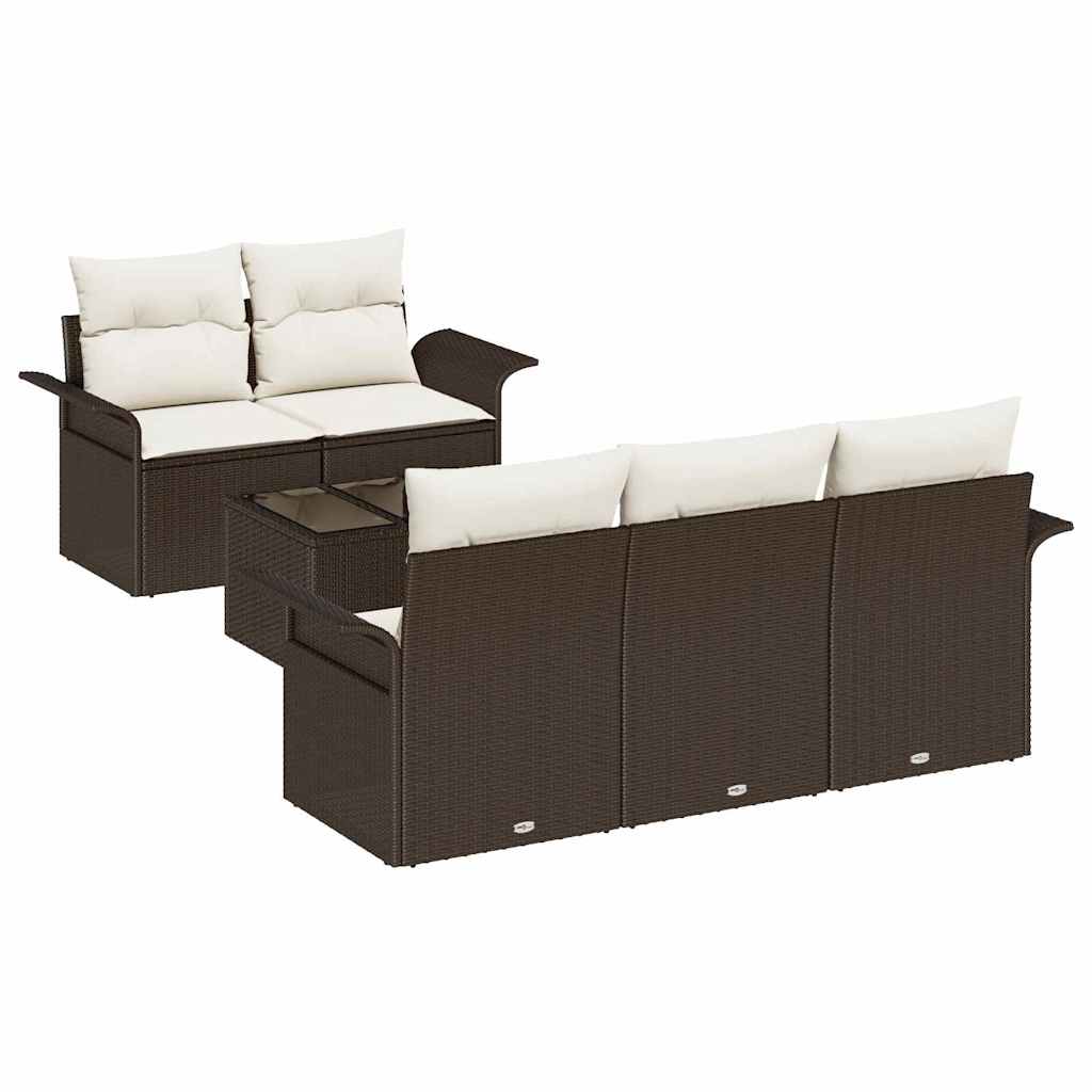 Set Divano da Giardino 6 pcs Marrone e Crema 55 x 55 x 37 cm