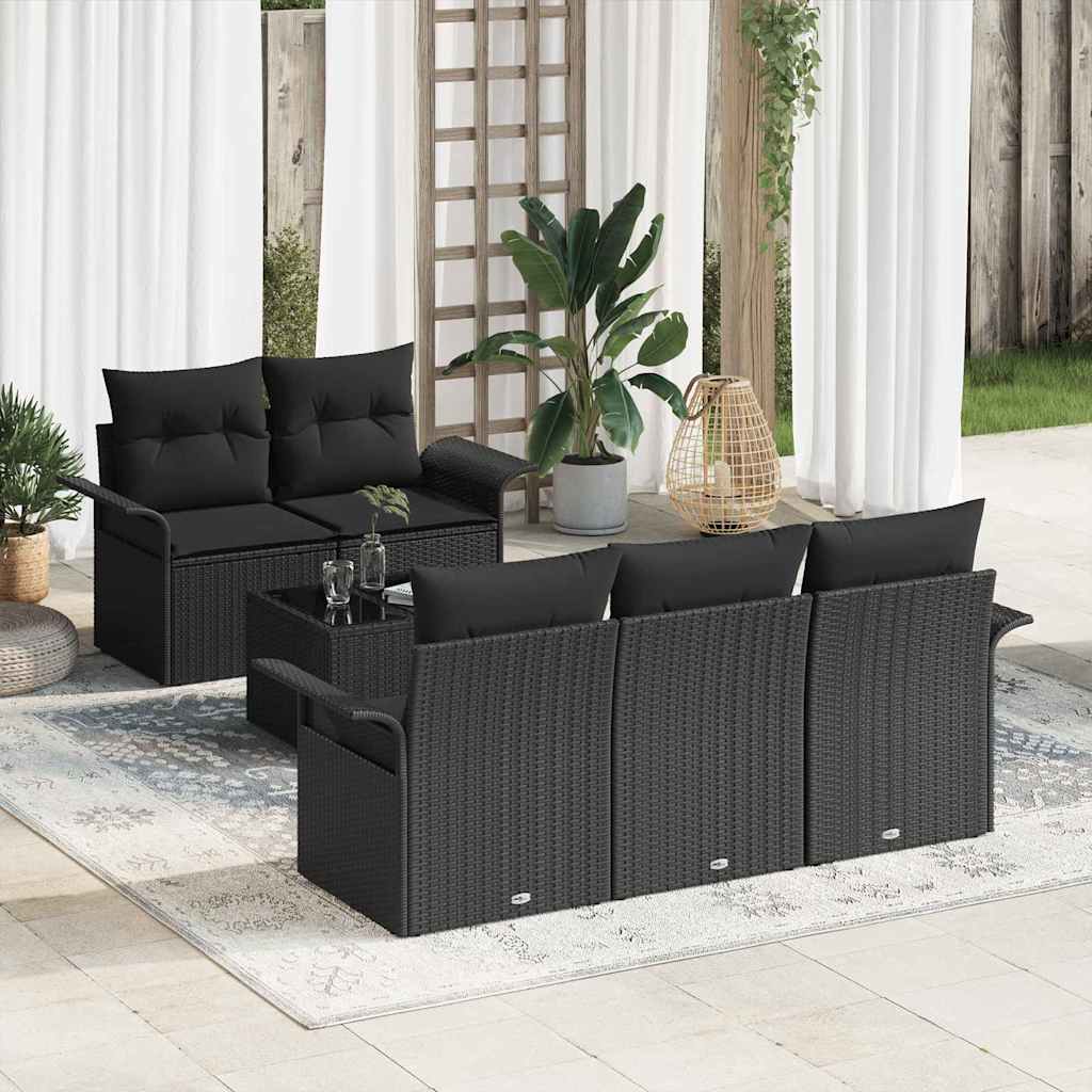 Set Divano da Giardino 6 pcs Nero Polyrattan, Acciaio e Vetro | homemem39