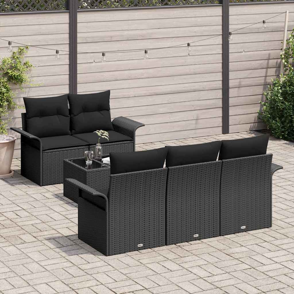Set Divano da Giardino 6 pcs Nero Polyrattan, Acciaio e Vetro | homemem39