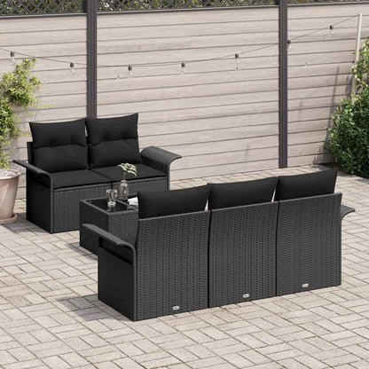 Set Divano da Giardino 6 pcs Nero Polyrattan, Acciaio e Vetro | homemem39