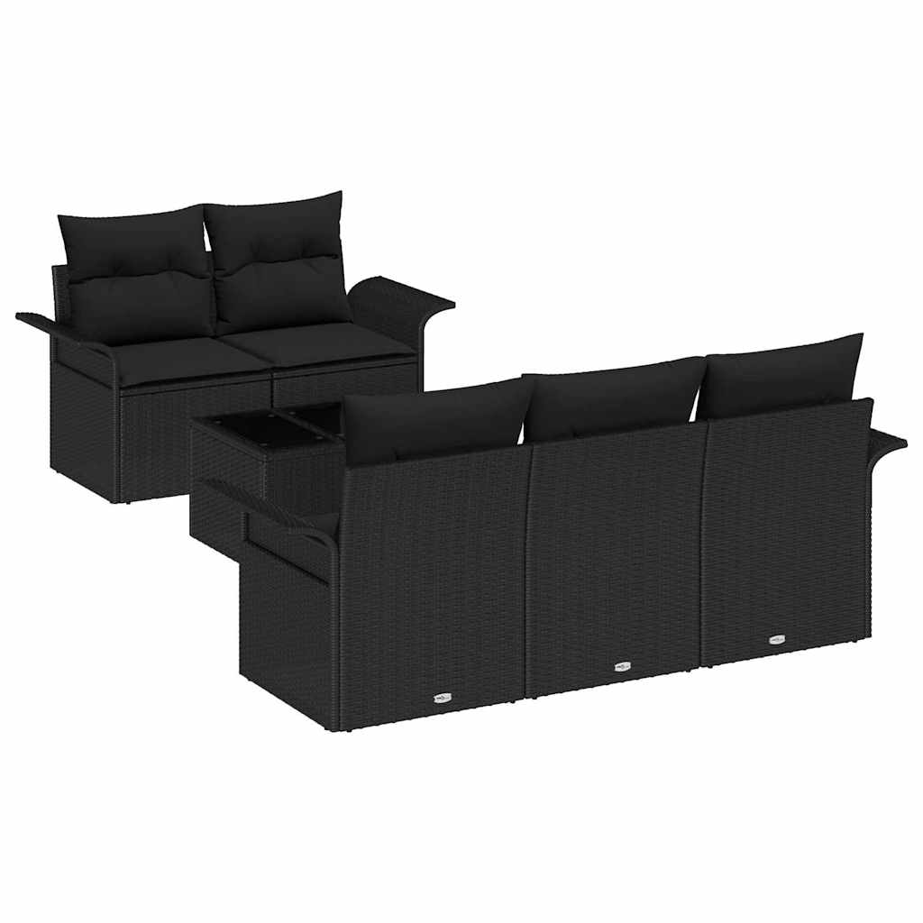 Set Divano da Giardino 6 pcs Nero Polyrattan, Acciaio e Vetro | homemem39