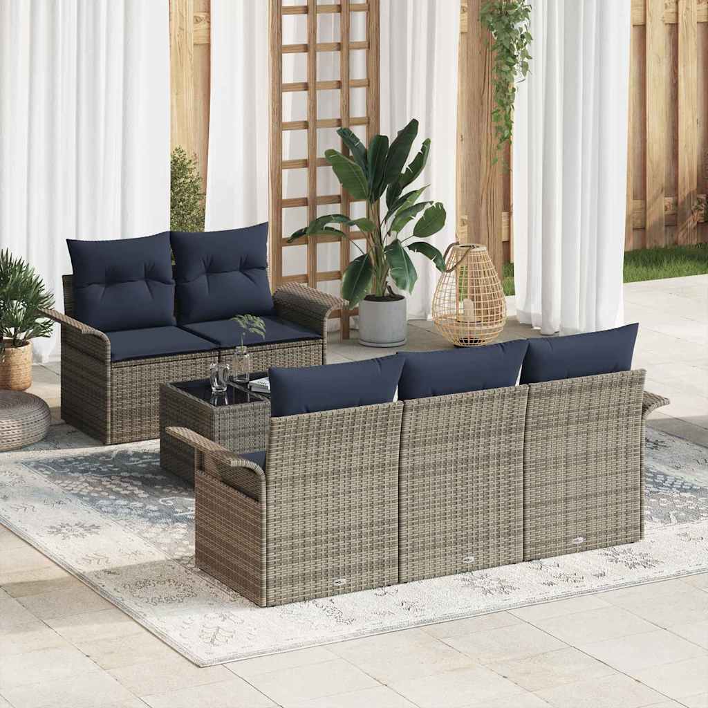 Set Divano da Giardino 6 pcs Grigio e Blu Navy polyrattan