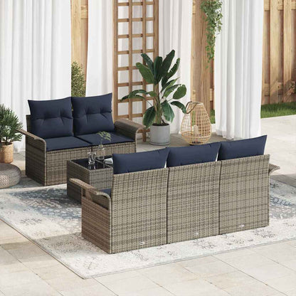 Set Divano da Giardino 6 pcs Grigio e Blu Navy polyrattan