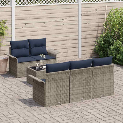 Set Divano da Giardino 6 pcs Grigio e Blu Navy polyrattan | homemem39