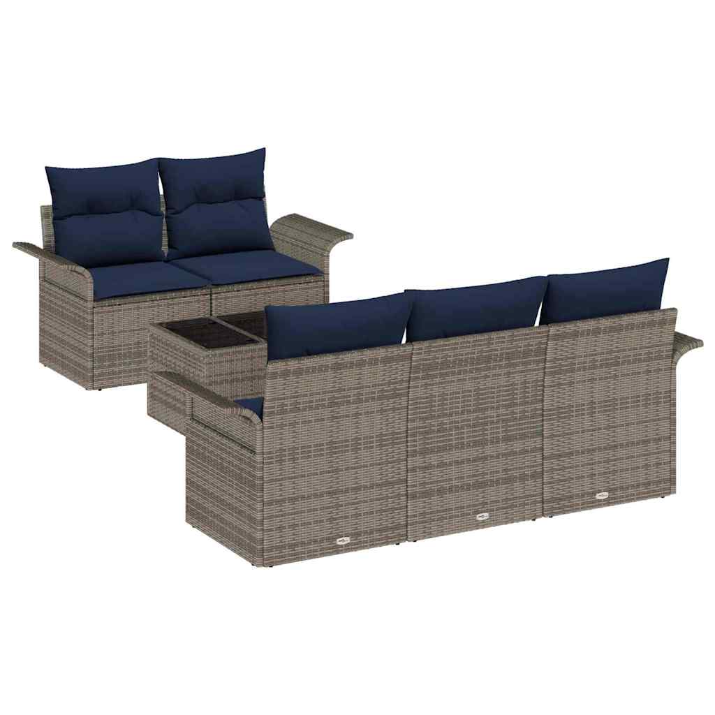 Set Divano da Giardino 6 pcs Grigio e Blu Navy polyrattan | homemem39
