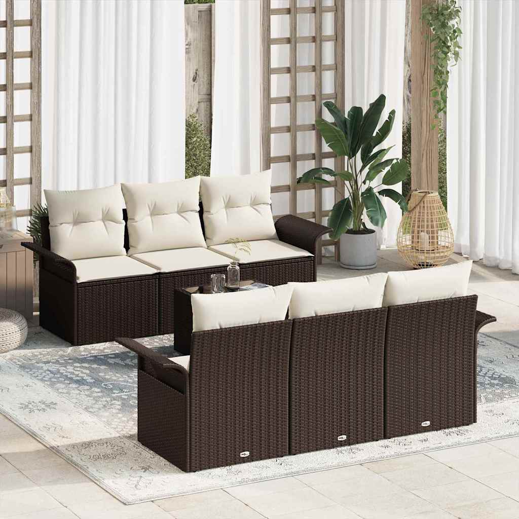 Set Divano da Giardino 7 pcs Marrone e Crema polyrattan