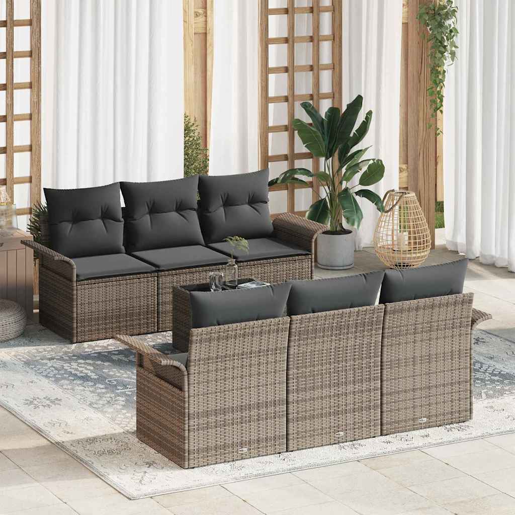 Set Divano da Giardino con cuscino 7 pcs Grigio polyrattan