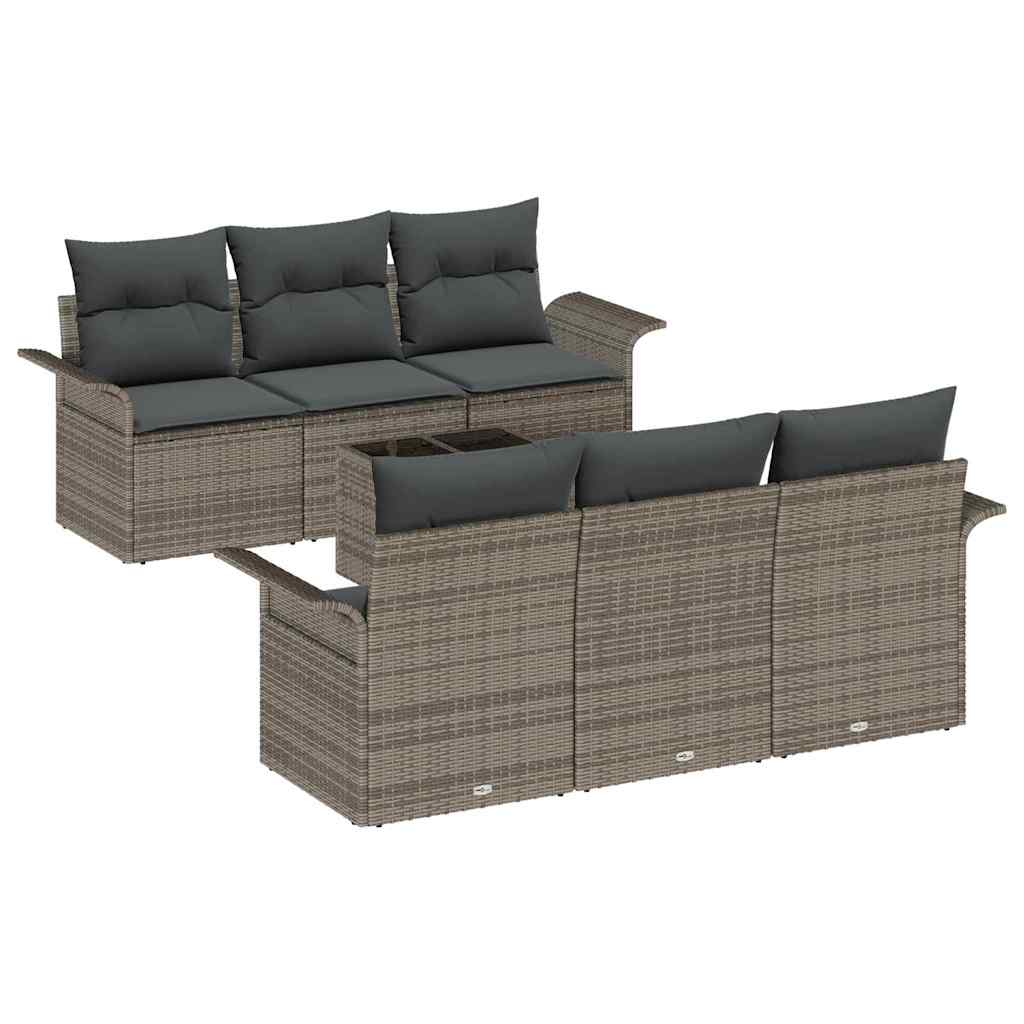 Set Divano da Giardino con cuscino 7 pcs Grigio polyrattan